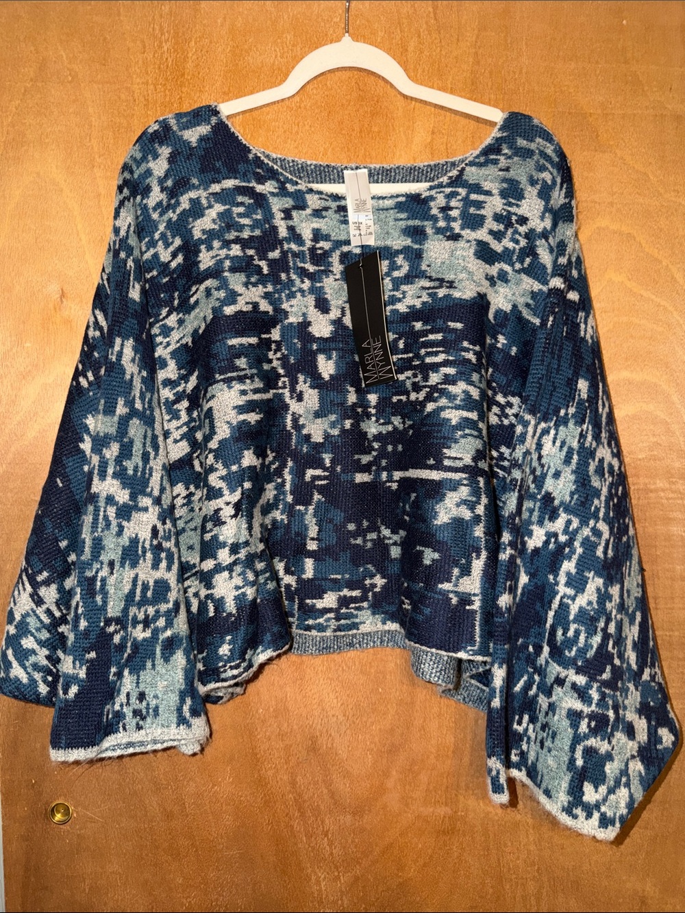 Naked Zebra Blue Patterned Knit Poncho Sweater